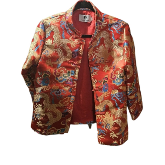 🧥 EUC Traditional Tang Jacket - Vibrant Red with Gold Dragons - Picture 5 of 10